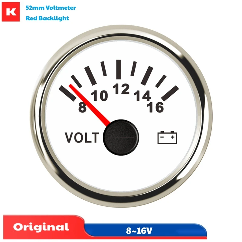 52mm 8-16V Show Voltmeters Black Volt Meters Sus316L Bezel Voltage Gauges with Red Backlight 9-32v Working Voltage for Auto Boat