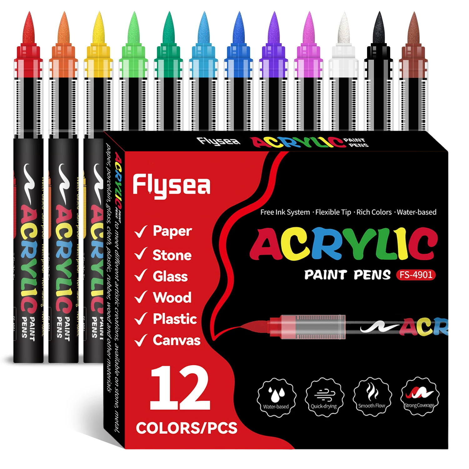 36/24/12 Color Direct Liquid Acrylic Marker Set, Large Capacity Ink Professional-Grade Painting Pens and Graffiti Pens, Suitable for Rock Painting, Glass, Plastic, Fabric, Stone, Pumpkin Decoration, Wood, and Ceramics - Professional Art Use