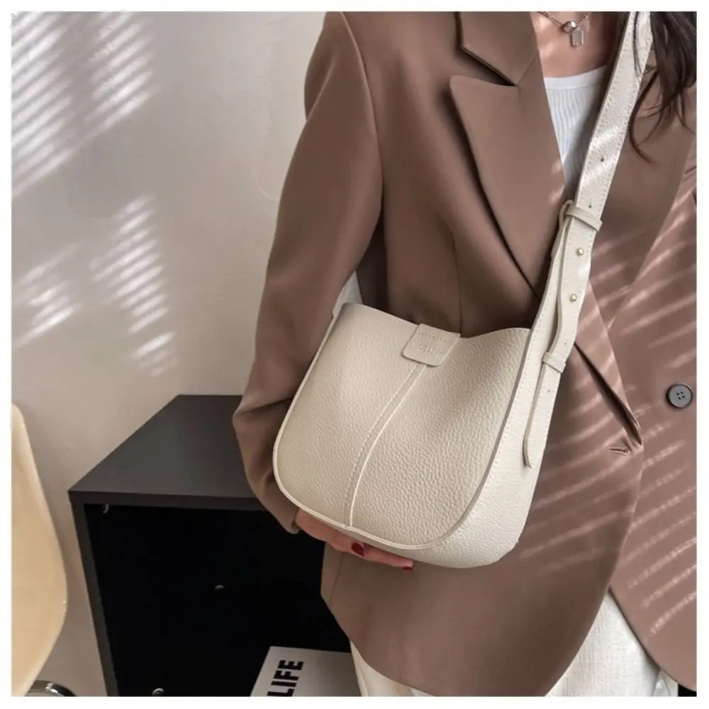 Fashion PU Leather Bucket Bag Large Capacity with Adjustable Strap Women Shoulder Purses Solid Color Handbag Crossbody Bag
