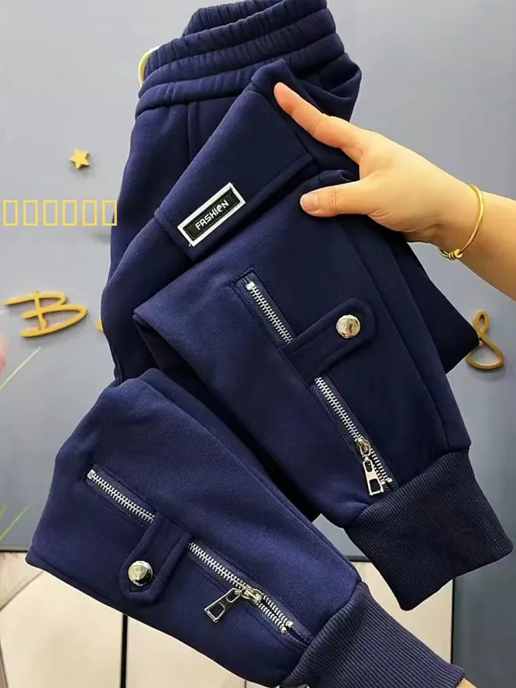 

Осенне-зимние повседневные брюки на флисовой подкладке, спортивные штаны из чистого хлопка, женские свободные спортивные брюки Harlan, длинные брюки с высокой талией