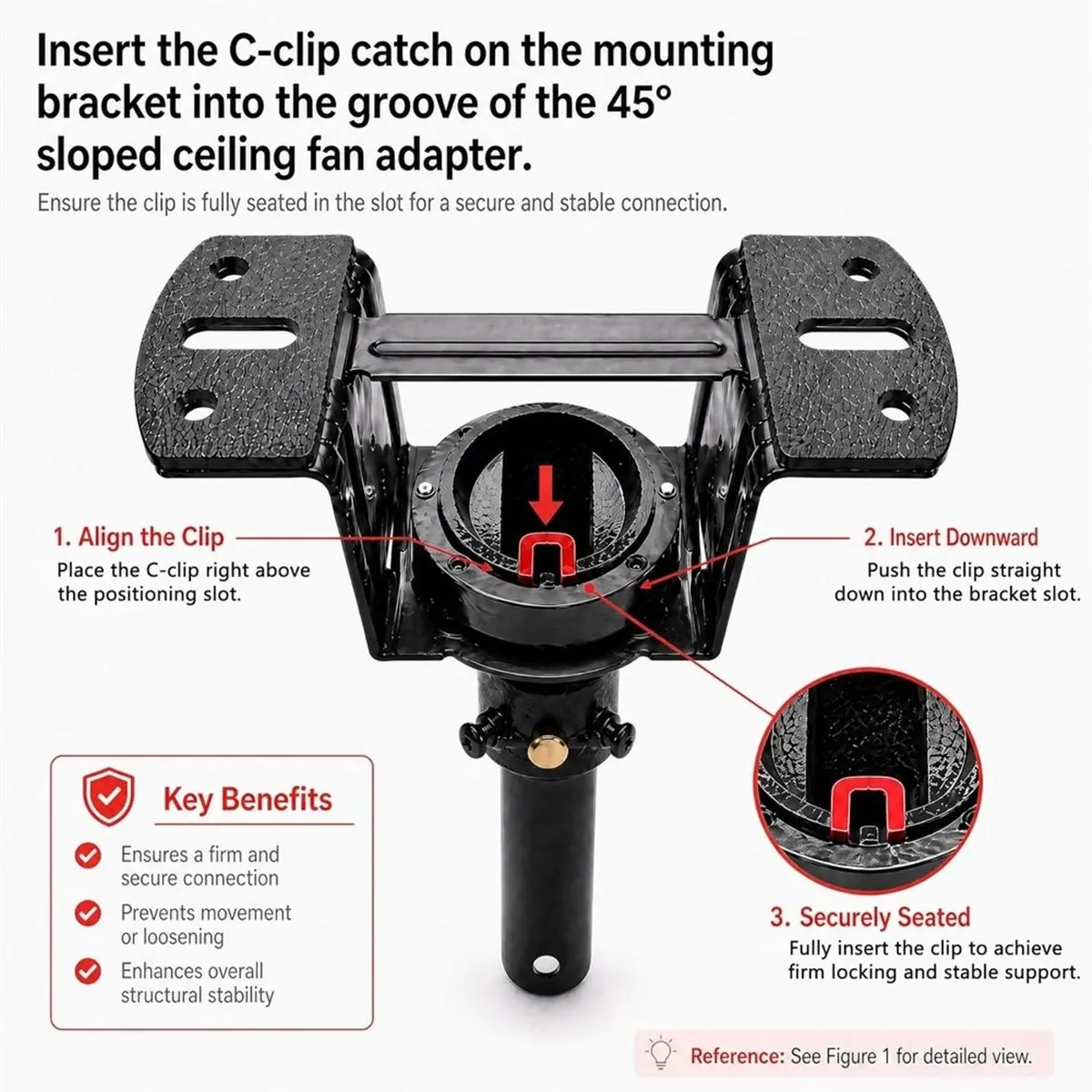 Sloped Ceiling Fan Adapter for Sloped & Vaulted Ceilings Up to 45° Ceiling Fan Bracket Mount Kit, Ceiling Fan Bracket