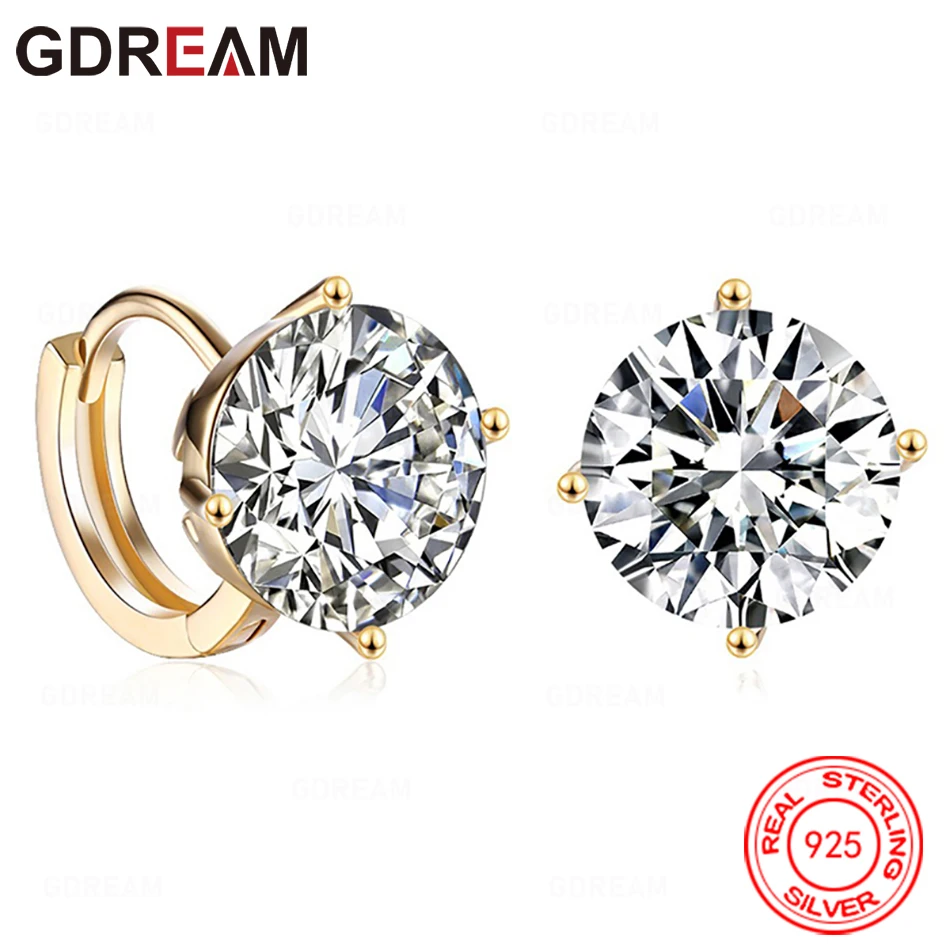 

GDREAM 925 Sterling Silver Round Zircon Gold Clip-On Earrings - Unique Gift For Women, Versatile Evening Jewelry