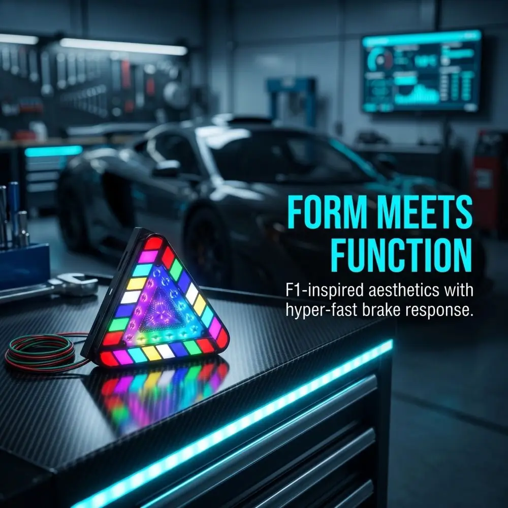 Flowing Light RGB Color Brake Lights High-brightness Tricolor Triangular LED Lights Waterproof Strobe Light Car Use