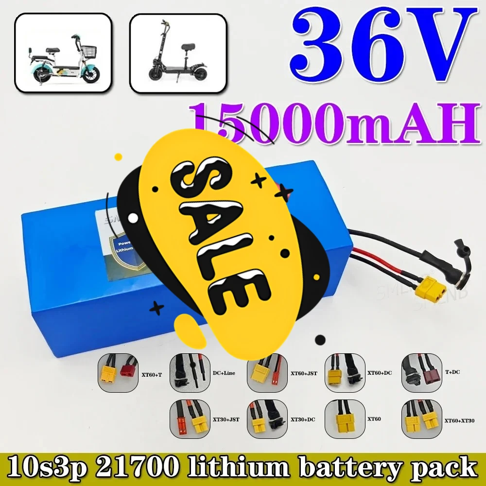 

21700 10S3P аккумулятор 36 В 15 Ач 15000 мАч встроенный 15 А BMS, скутер 250 Вт-500 Вт, аккумулятор для велосипеда