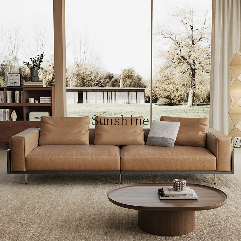 

Retro solid wood leather Japanese-style wabi sabi straight row three-person first-layer cowhide sofa