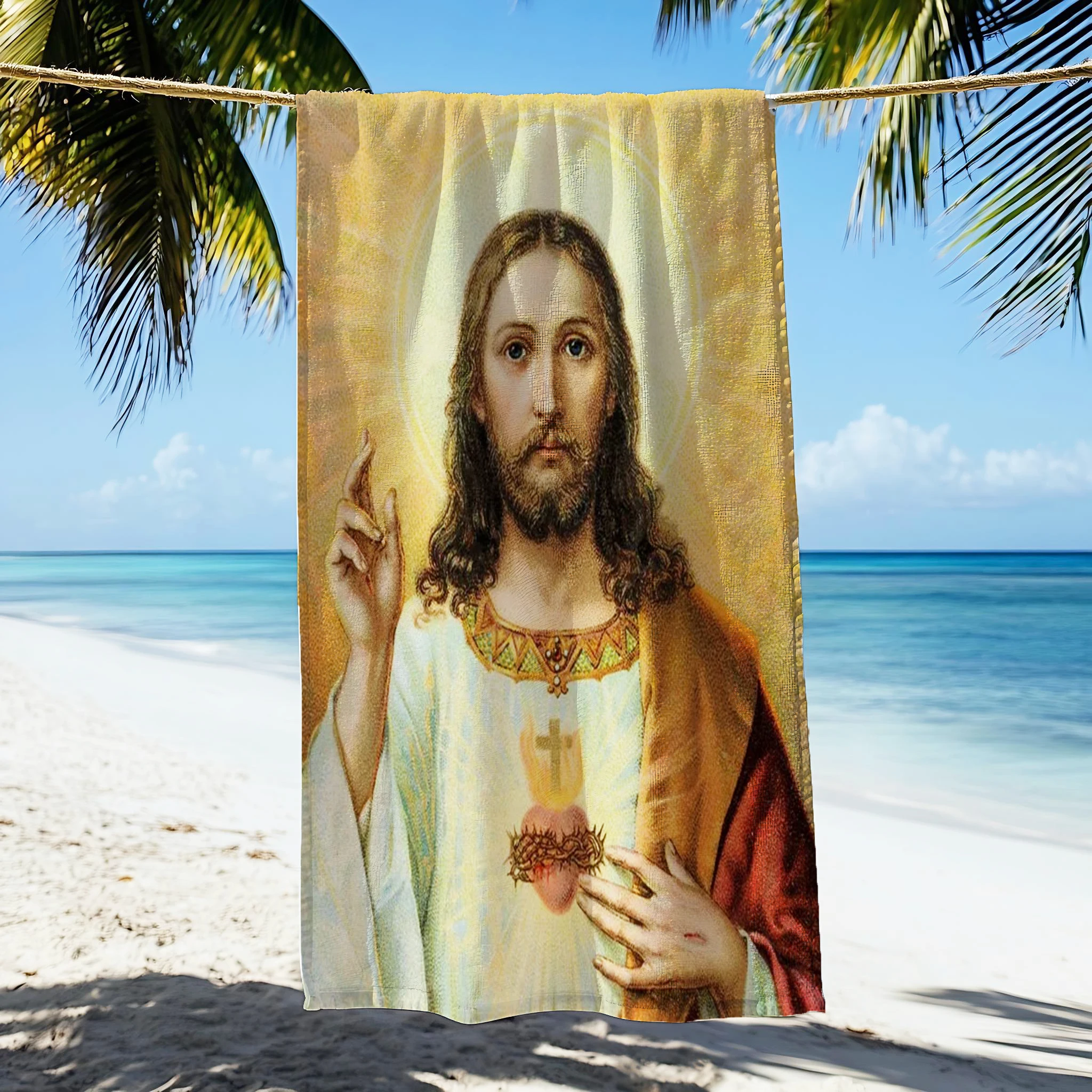 Jesus Painting Calligraphy Soft Printed Flannel Bath Towel Quick Dry Custom Sand Free Beach Yoga Spa Gym Pool For Adults Hotel