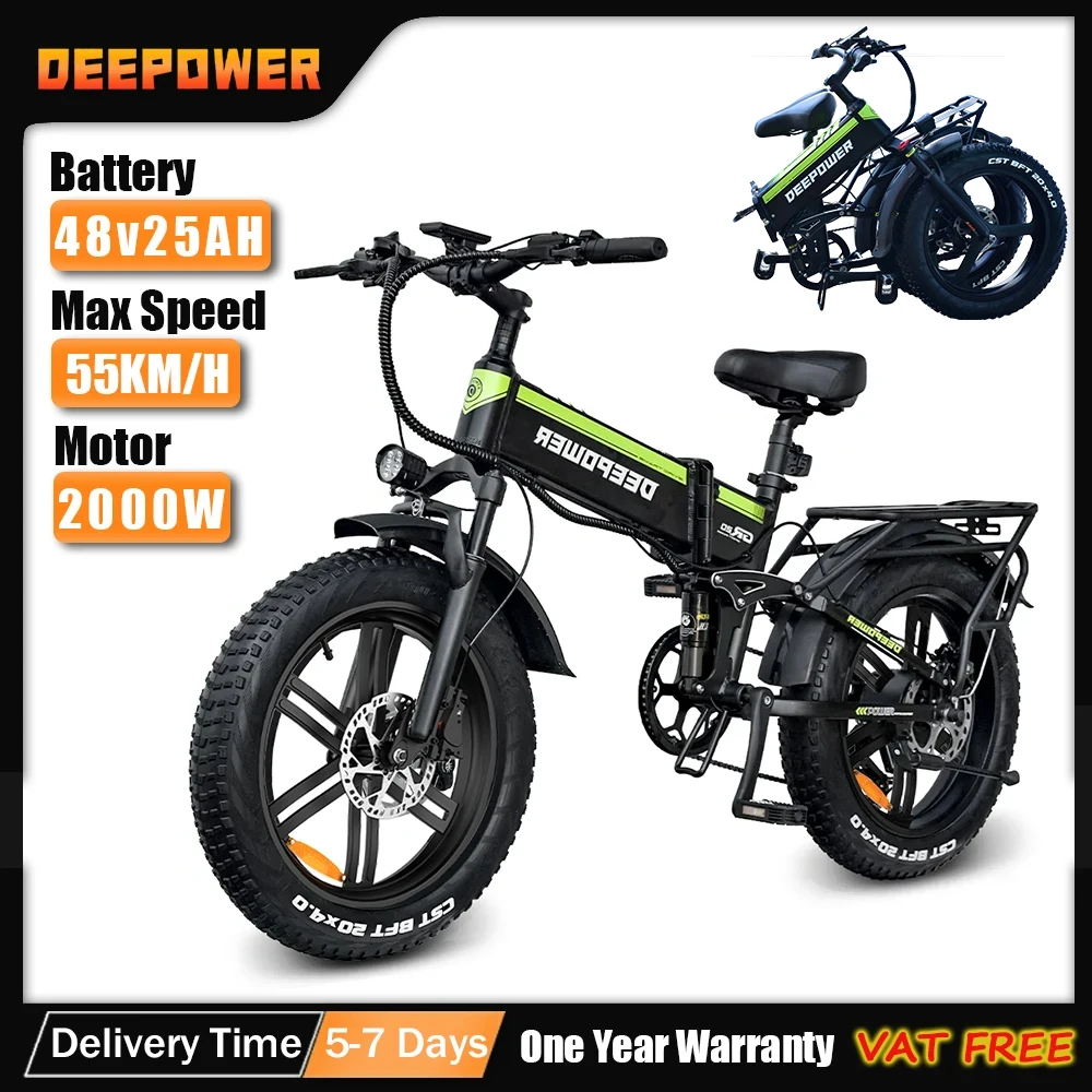 DEEPOWER 2000W volwassenen elektrische fiets 48V 25AH 20 inch dikke band opvouwbare elektrische E-bikes bergolierem 2000W ebike