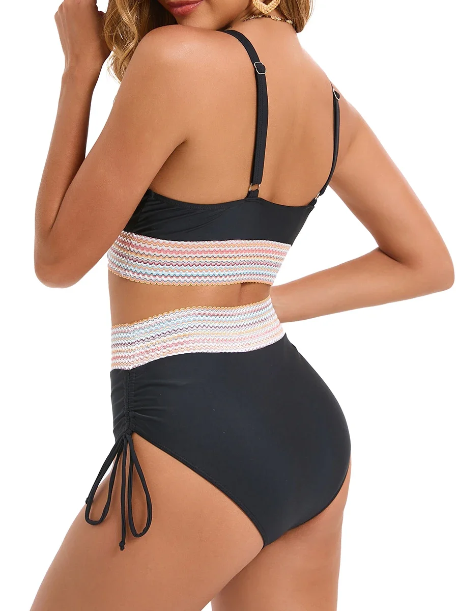 Sexy Bikini mit hoher Taille, 2025, Damen-Badeanzug mit Kordelzug, weiblicher Badeanzug, solide Badegäste, Schwimmen, Badeanzug, Sommer-Beachwear