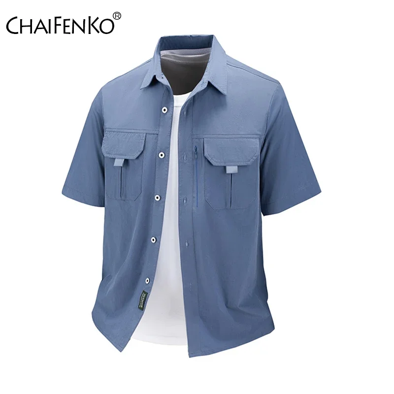 Summer Man Fashion Quick Dry T Shirt Outdoor Loose Sports Leisure Solid Tops New Lapel Light Thin Ventilate Comfortable Shirts