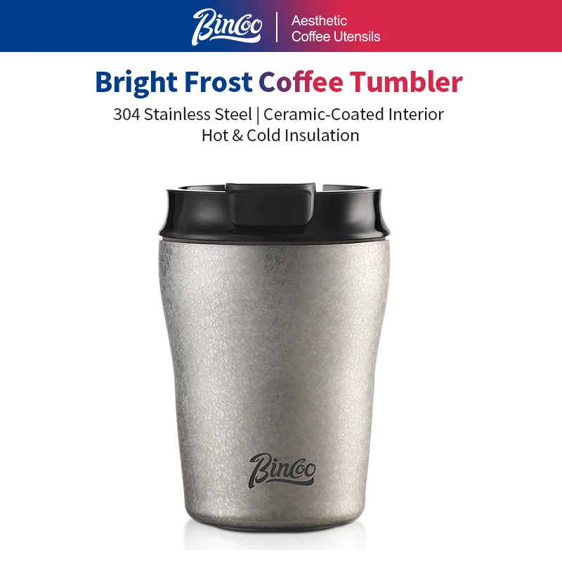 Bincoo Tasse de voyage doublée en céramique à double paroi - Tasse thermique élégante en acier inoxydable de style rétro pour le camping, la randonnée et le quotidien
