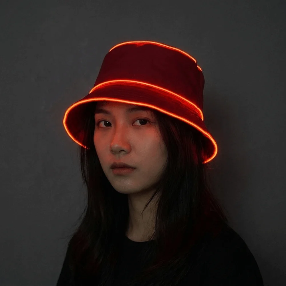 Fashion Battery Powered LED Bucket Hat Flashing Modes Colorful Luminous Hat Korean Style Grow in Dark Flashing Glow Hat Cosplay