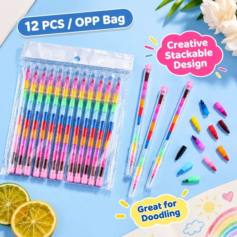 11 Color Stackable Crayon Pen Set Detachable Modular Drawing Pens for Kids School Art Doodle Creative Toy