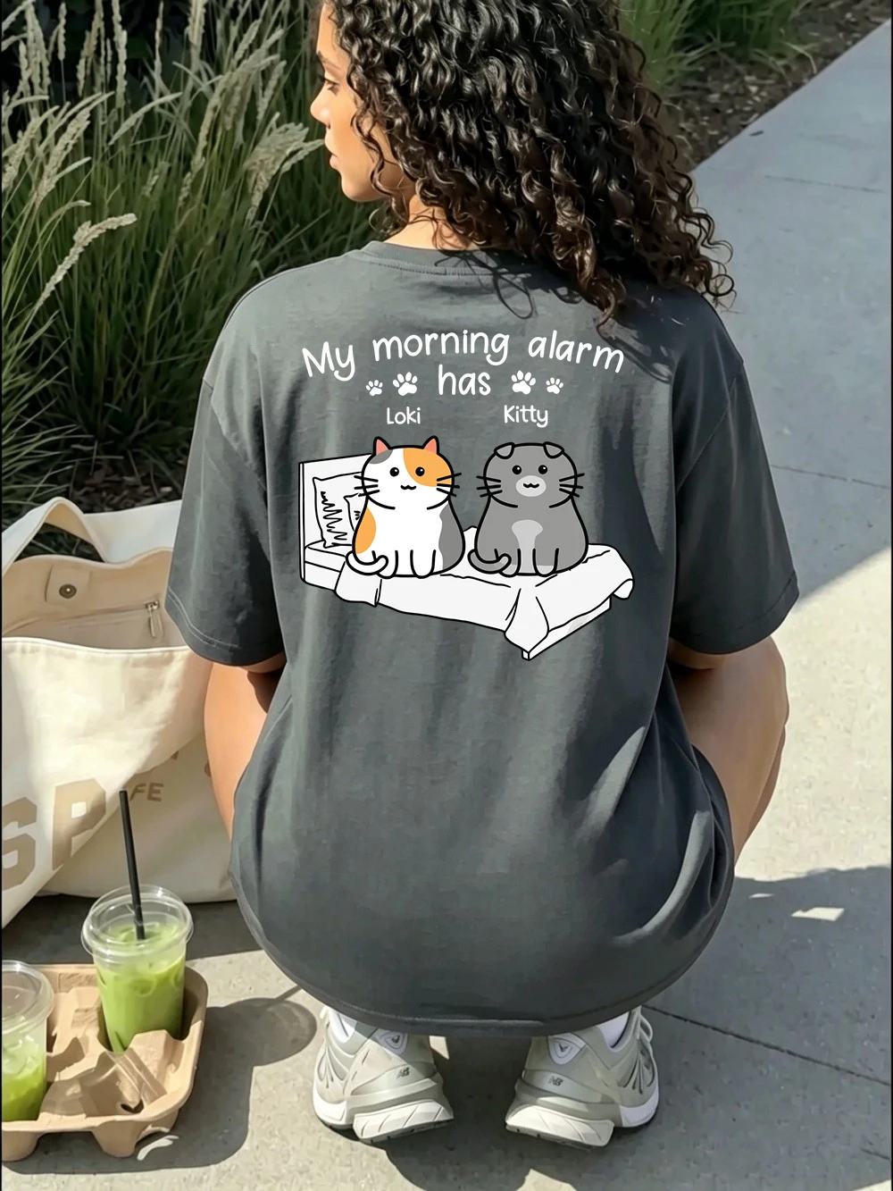 Summer T-Shirts Women Cotton My Morning Alarm Cats Prints Tops Oversized O-Neck Soft Comfortable T Shirt Casual Woman Clothes