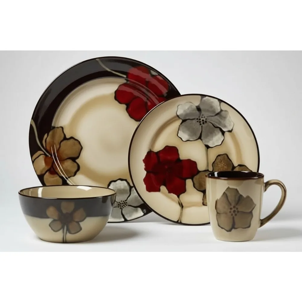 

Набор столовой посуды с разноцветными цветочными цветами на 4 предмета, каменные тарелки, миски, кружки, можно мыть в посудомоечной машине в микроволновой печи