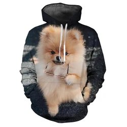 3D Pomeranian Print Hooded Sweatshirts Cute Pet Dog Animals Pattern Couple Hoodie Casual Long Sleeve Cool Streetwear Tops