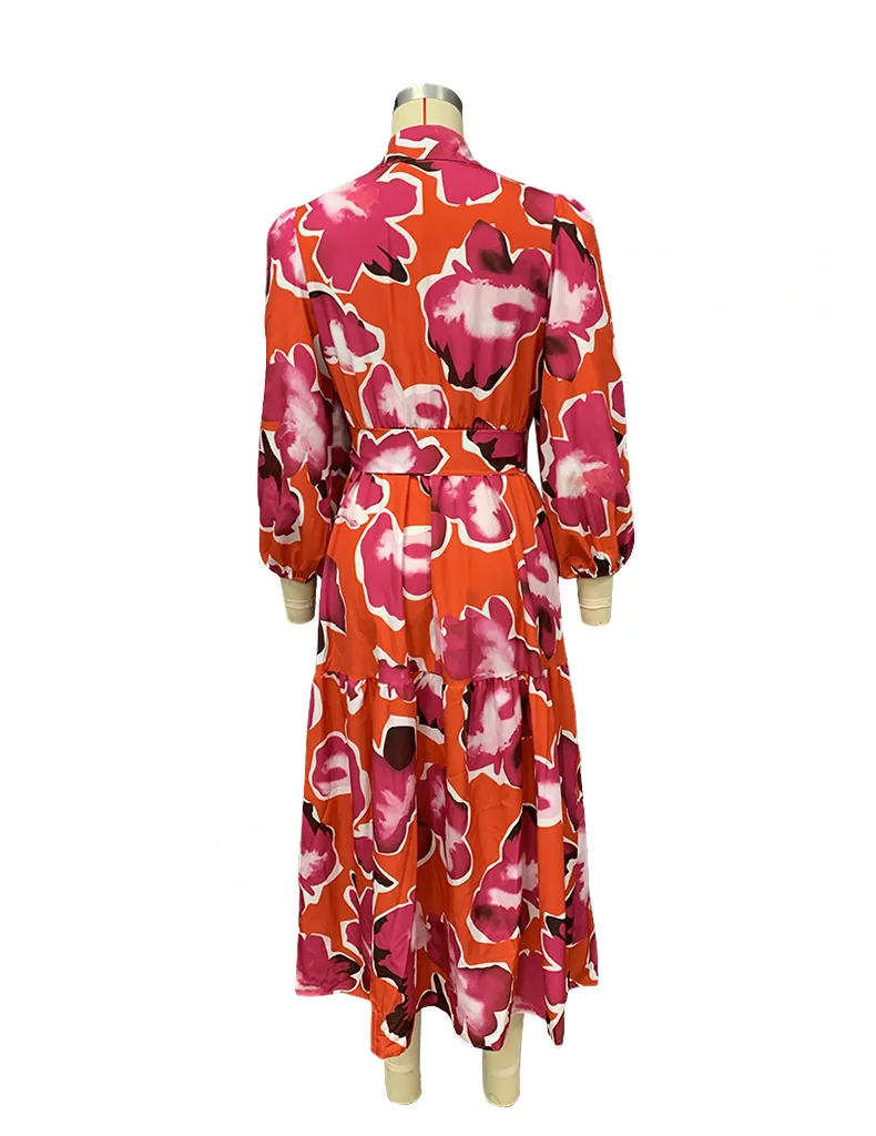 Autumn Turn-down Collar Women Bohemian Shirt Dress Single Breasted Button Long Female Print A-Line Casual Sundress image 6