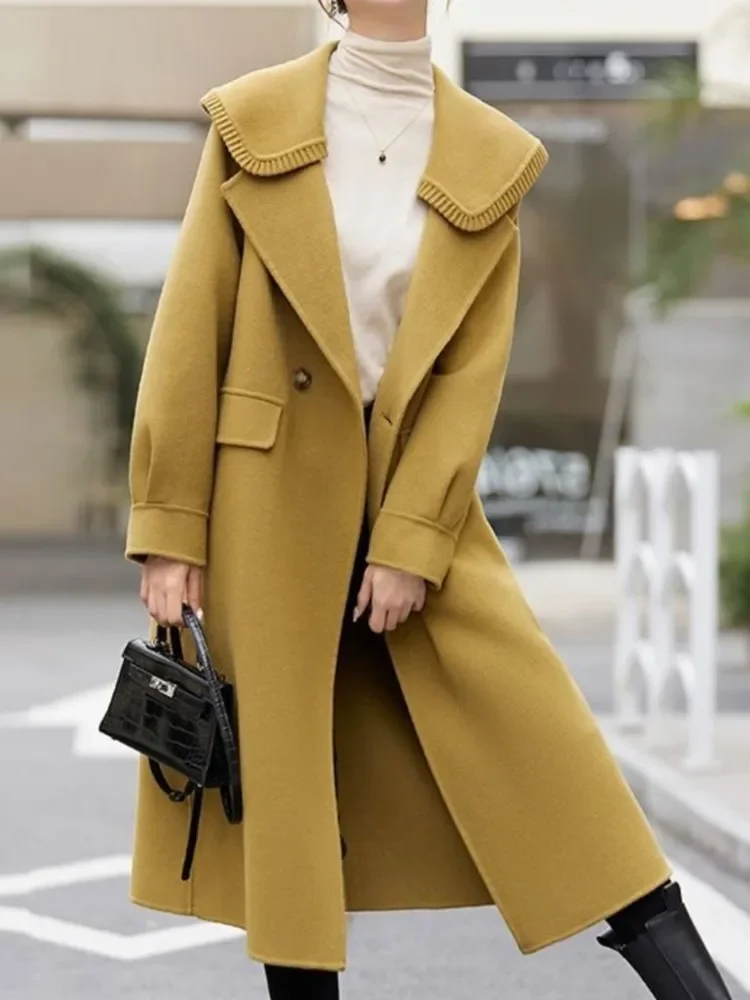 Fashion New Women Casual Loose Woolen Coat Double Breasted Pockets Vintage Chic Female Jackets Fall Winter Overcoat Outerwear