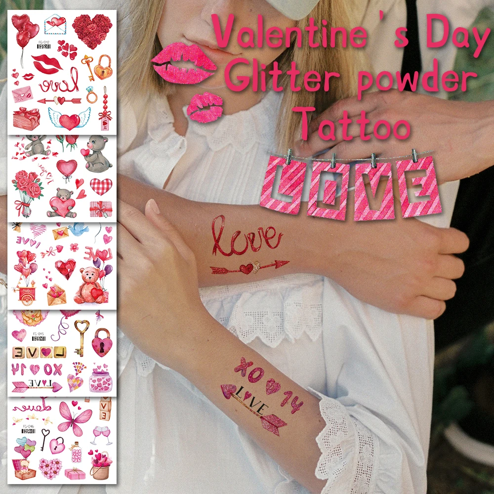 Valentine's Day Sweet Love Tattoos Disposable Wedding Anniversary Party Temporary Body Arm Stickers Waterproof Makeup Sticker