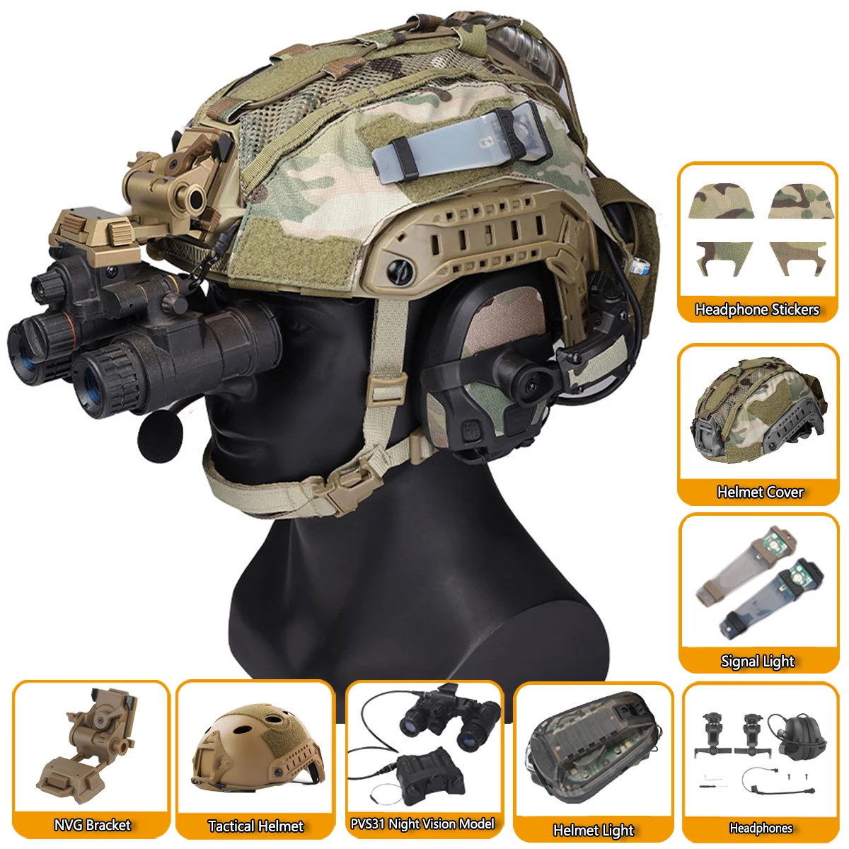 

FAST Tactical Airsoft Helmet Set with NVG Model Functional Headphones Helmet Cloth Outdoor Shooting CS War Games Cosplay Props