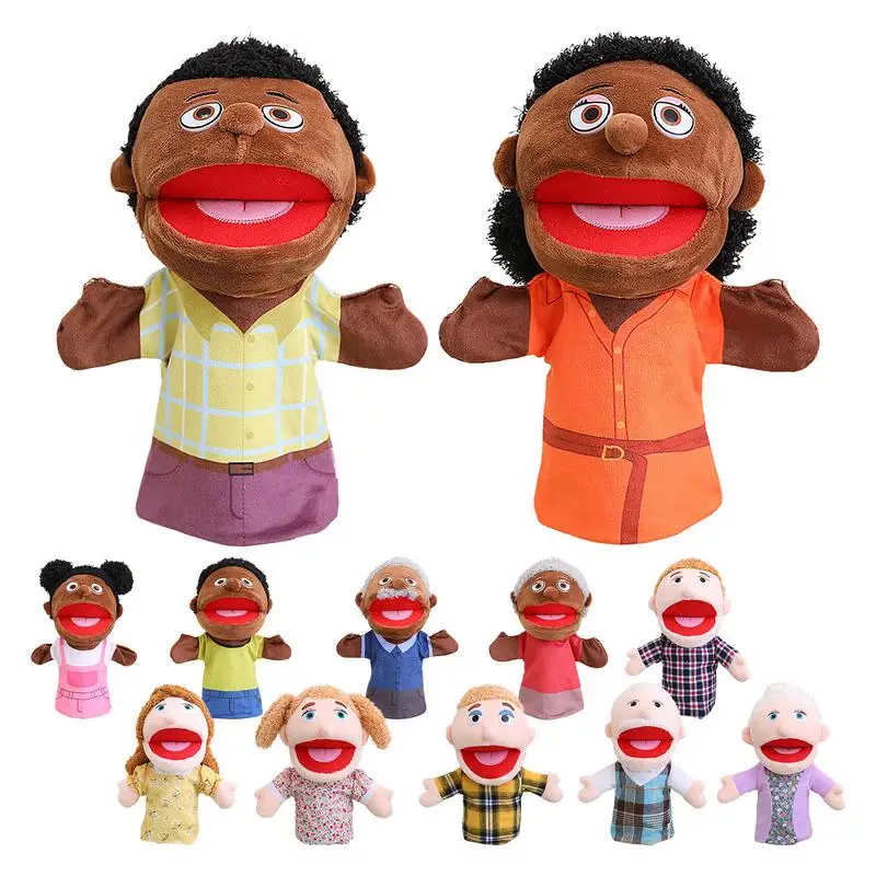 28cm Familys Members Storytelling Hand Puppet Bed Story Learning Plush Dolls Interactive Pretend Play Puppets With Movable Mouth