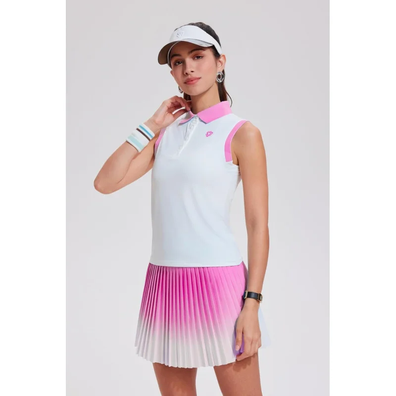 SharpStar Women's Tennis Skirt Sets 2pcs Polo Sleeveless Pleated Pickleball Golf Outfits 3