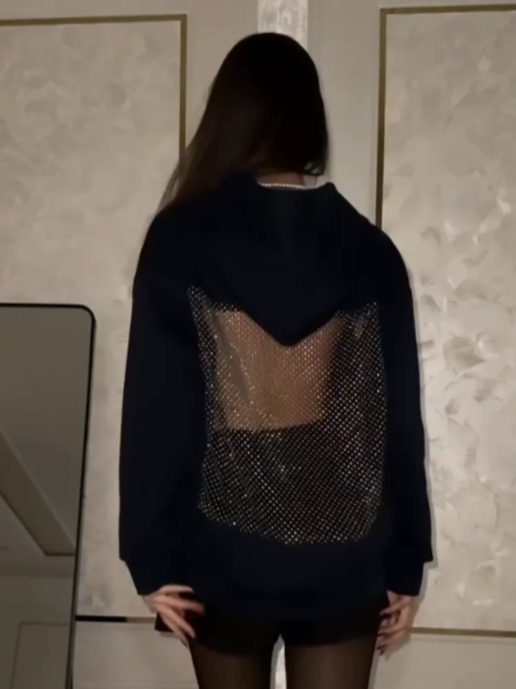 3 Colors Casual-chic Hoodies Spicy Girls Fashion Designers Hottie Backless Mesh Fall Tops Party Cool Classic Women's Autumn Wear