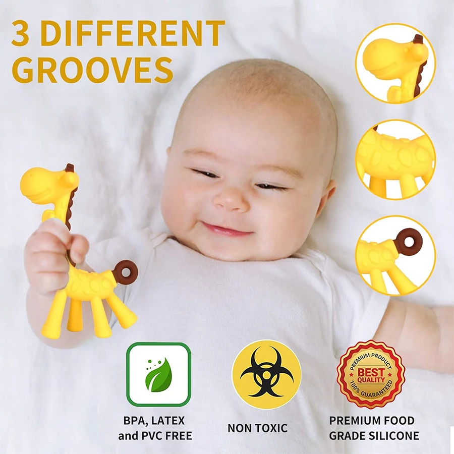 Giraffe Massage Teether Children\'s Teether Cute deer shape Better grip Full body bite Food grade silicone Highly anti-bacterial