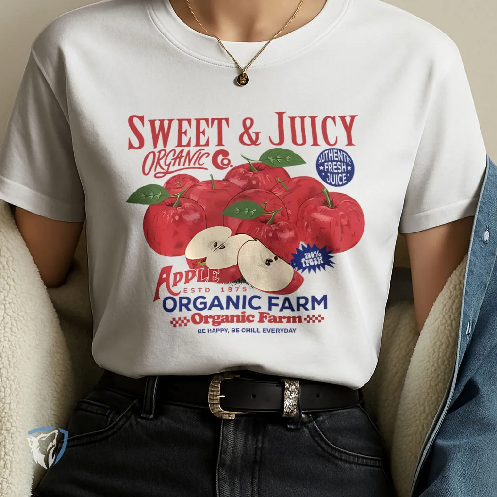 

Винтажные топы с графическим рисунком Apple Sweet & Farm, винтажная хлопковая женская футболка, повседневная футболка с круглым вырезом и короткими рукавами, женская одежда в стиле ретро