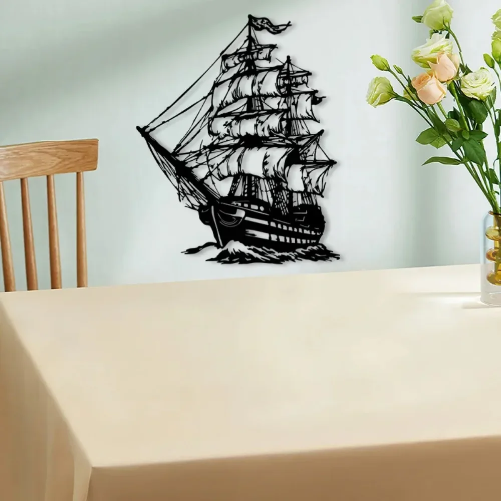 CIFBUY Metal Wall Art Vintage Pirate Ship Sign Iron Craft Sculpture Indoor Outdoor Home Coastal Beach Living Room Plaque