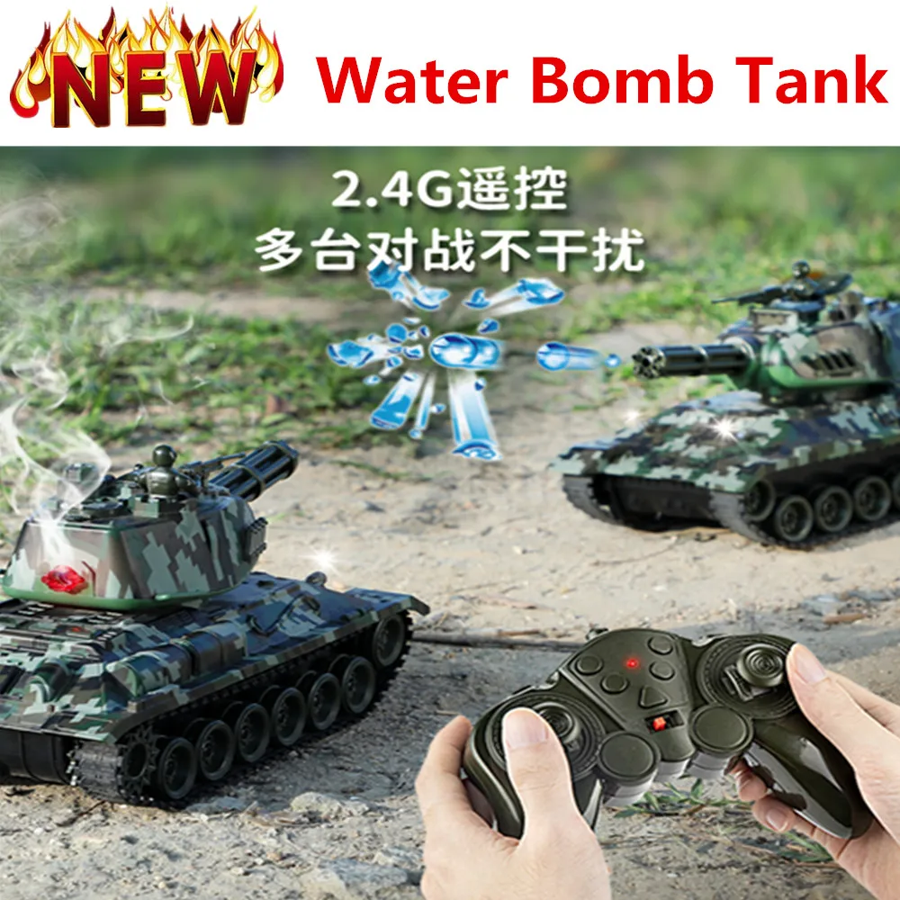 34CM Big RC Tank Battle World War Machine For Radio-Controlled Tanks Launching Water Bombs Spray Function Tanks Boy Toys Kid