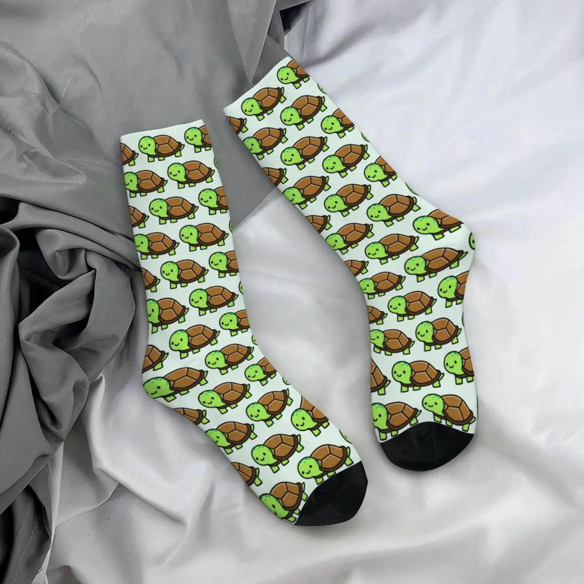 All Seasons Crew Stockings Cute Cartoon Green Turtle Socks Crazy Hip Hop Long Socks for Men Women Valentine's Day Gifts