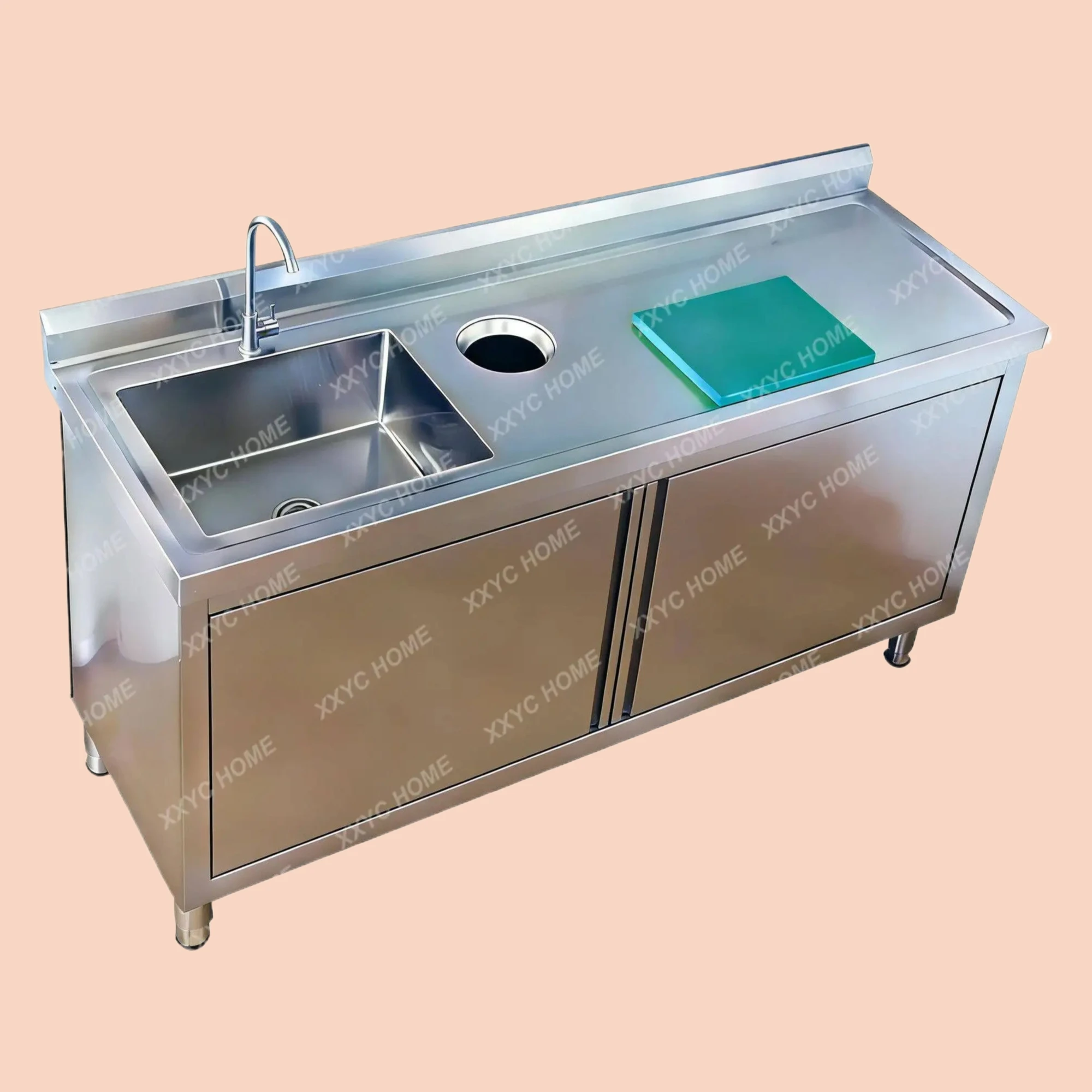 

YY Stainless steel fruit washing and cutting table sink garbage hole workbench