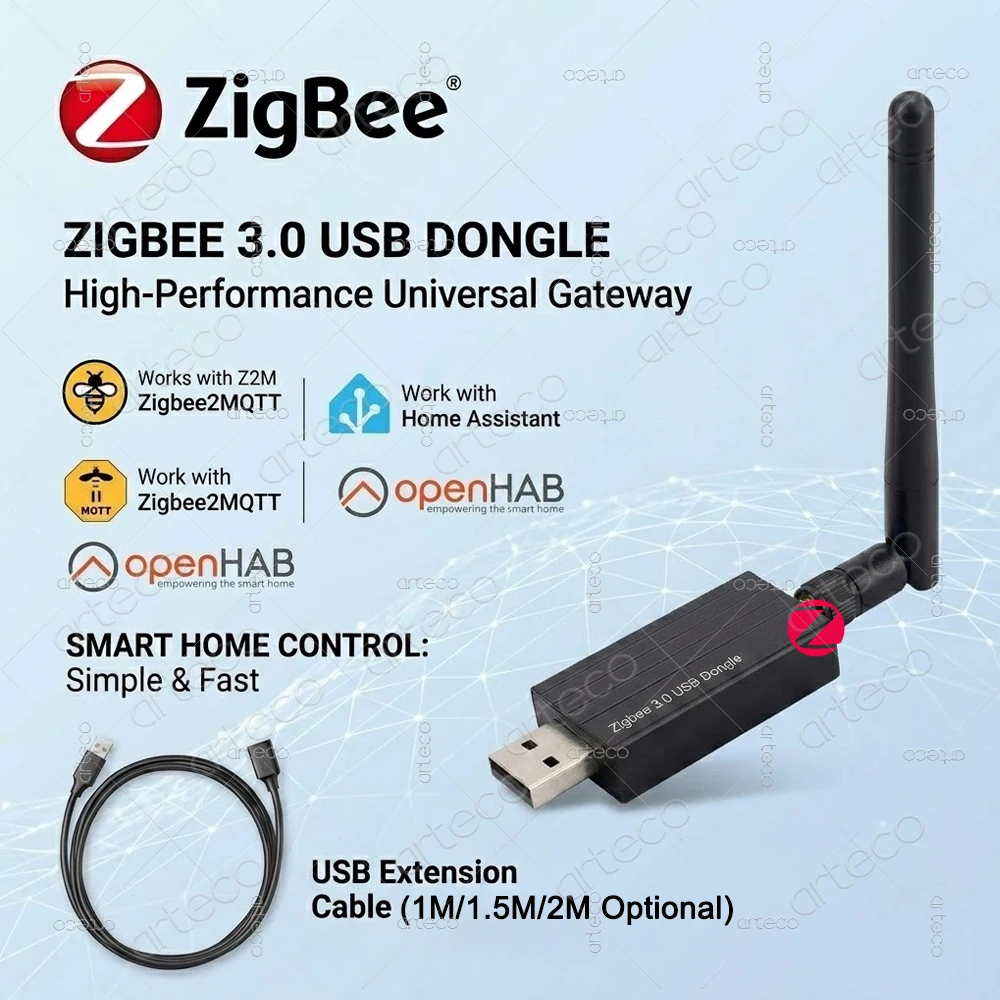 Zigbee 3.0 USB Dongle With Antenna Universal Zigbee Gateway Hub Coordinator Support via Home Assistant Zigbee2MQTT Zigbee Series