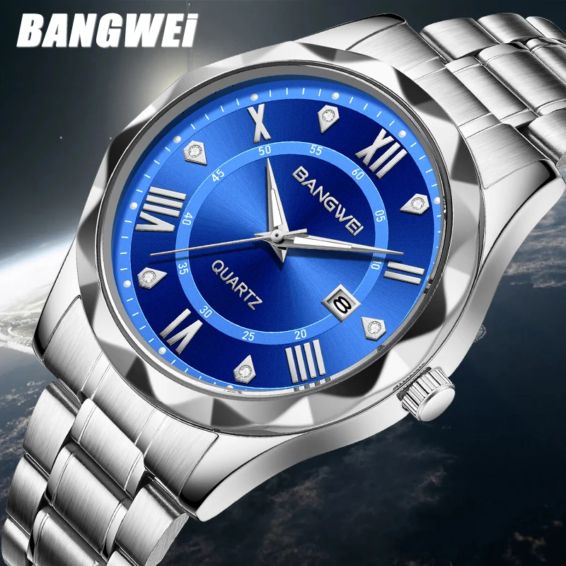 

Модные часы BANGWEI, мужские деловые роскошные кварцевые наручные часы, водонепроницаемые на 30 м, светящиеся, с датой, мужские часы, подарки, Reloj