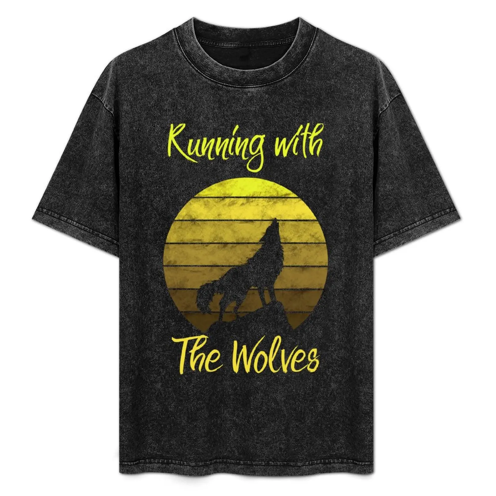 

Wolf Rudel Vintage Grundge Running with the Wolves T-Shirt Utility Work Short Sleeve Top