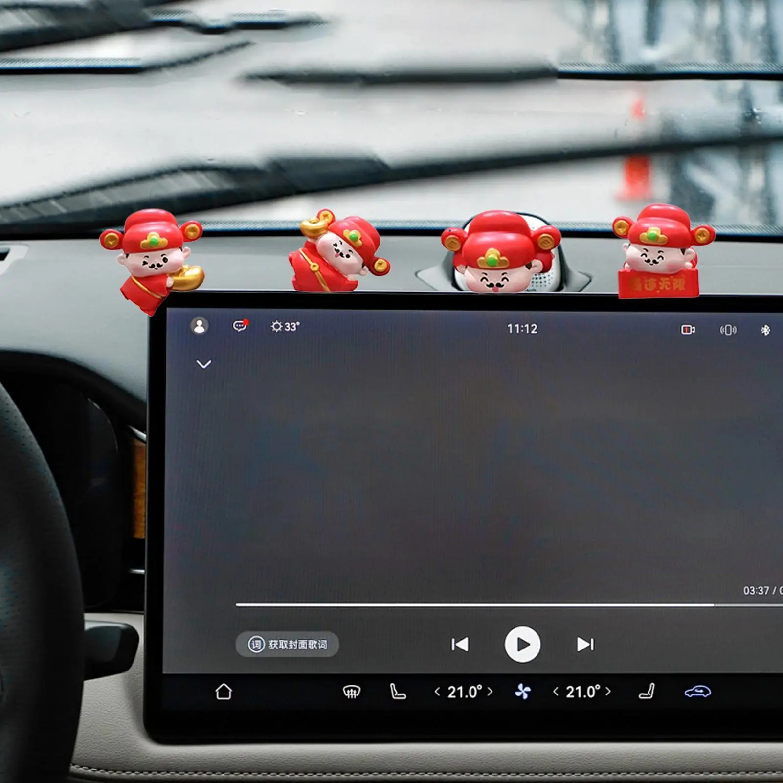 Dashboard Decorations 4-Piece God Of Wealth Figurine Cute Resin Computer Decorations For Office Computer Room Laptop Bedroom