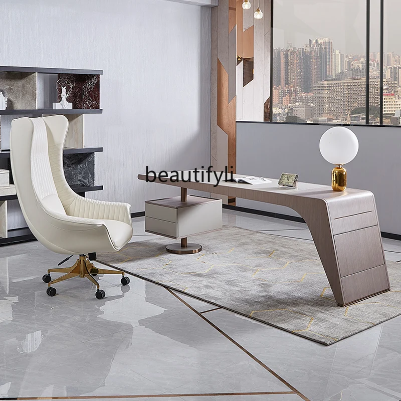 CXH Modern Study Furniture Bookcase Computer Office Study Desk and Chair Combined Desk