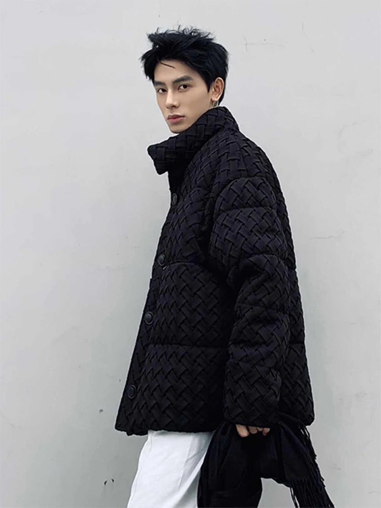 

Утепленная хлопковая куртка для мужчин, зимняя теплая вязаная верхняя одежда с воротником-стойкой, молодежная модная свободная куртка с длинными рукавами на молнии