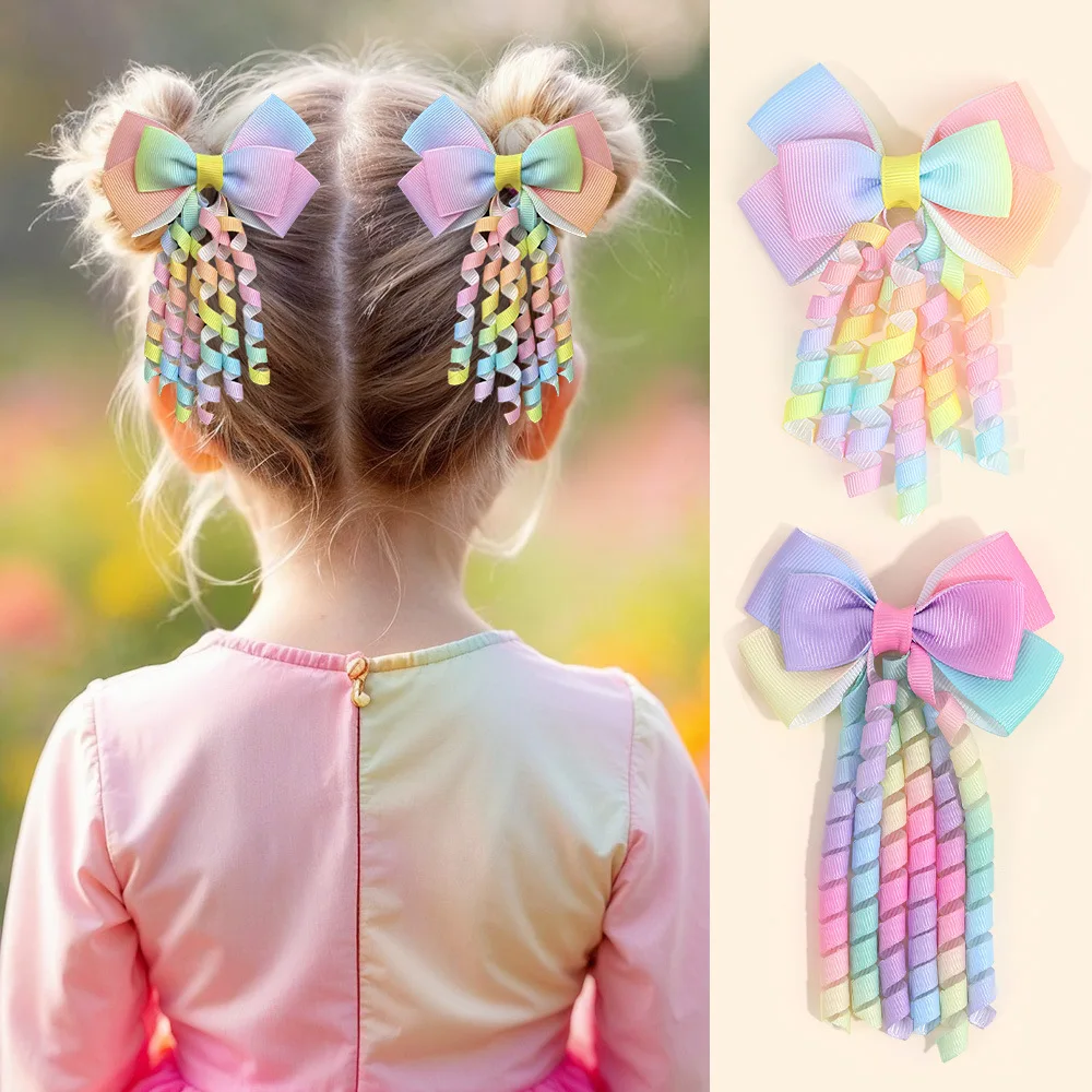 

Заколка для волос с радужным единорогом, милая милая лента с бантом, заколка с кисточкой, заколка для волос для девочек, детский головной убор, детские аксессуары для волос