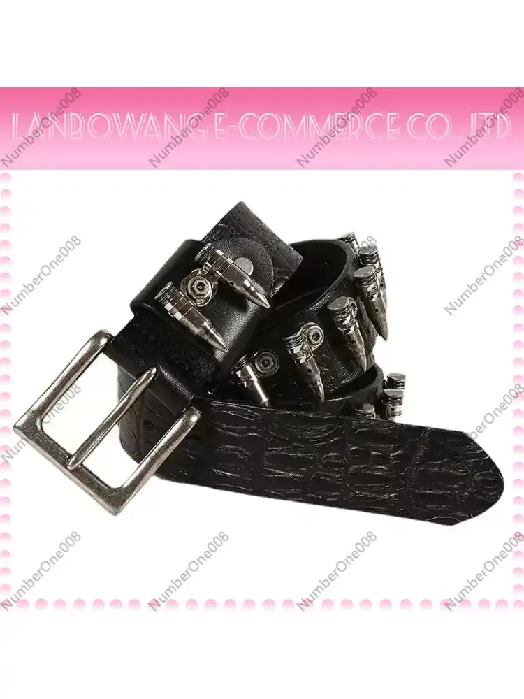 

New hip-hop punk rock metal bullet inlaid men's top layer cowhide belt, personalized decorative leather belt