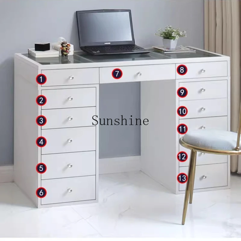 

Simple modern computer, desk, large apartment home office bedroom student, writing