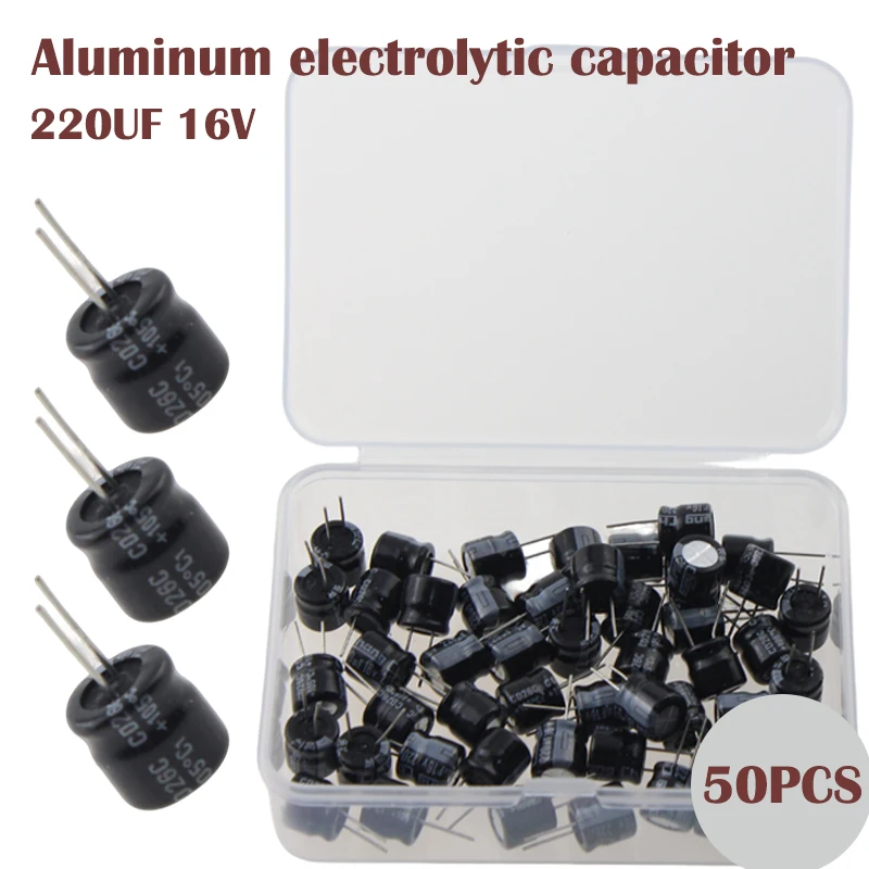 

50 шт. 220 мкФ 16 В электролитический конденсатор 8x7 мм 9 мм длина контактов электронный компонент