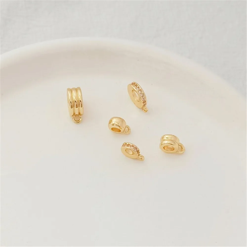 14K Gold-plated Zirconium-inlaid Pendant Ring, Bead Spacer Bucket Bead, Pendant Ring Buckle Diy Handcrafted Necklace Jewelry