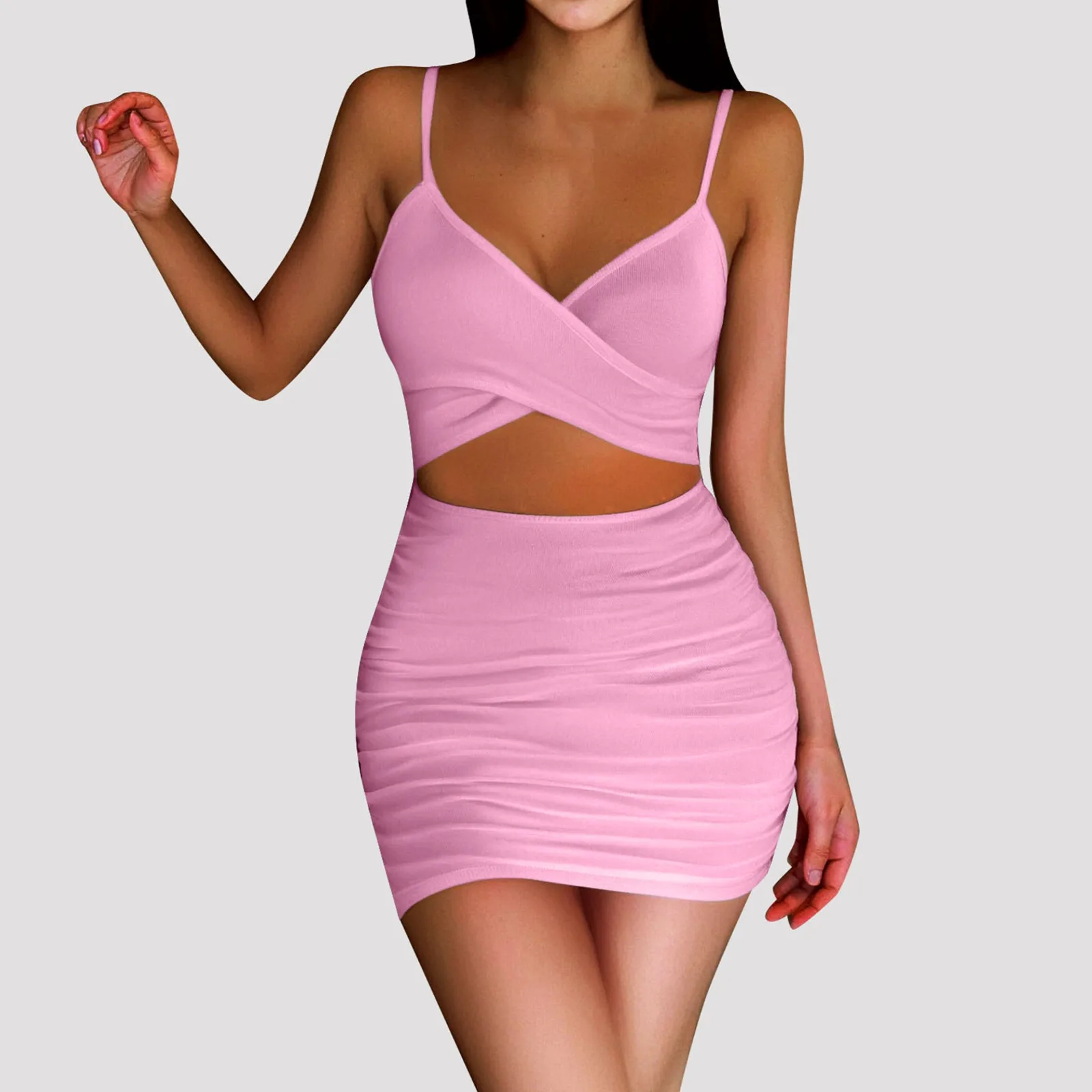 

Women's Sexy Midi Club Dress Wedding Guest Sexy Hollow Out Slim Bodycon Dress Women Sleeveless Solid Color Elastic Evening Dress
