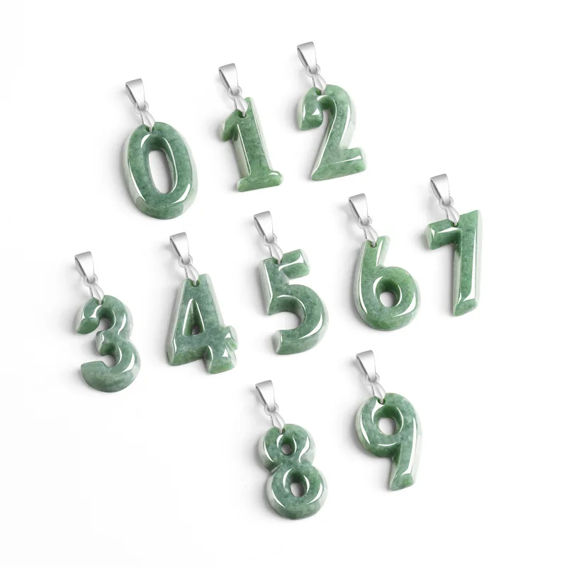 Natural A-grade Jade Arabic Numerals Pendant Necklace S925 Silver-Plated Gemstone Steel Titanium Hip-Hop Style Memorial Jewelry