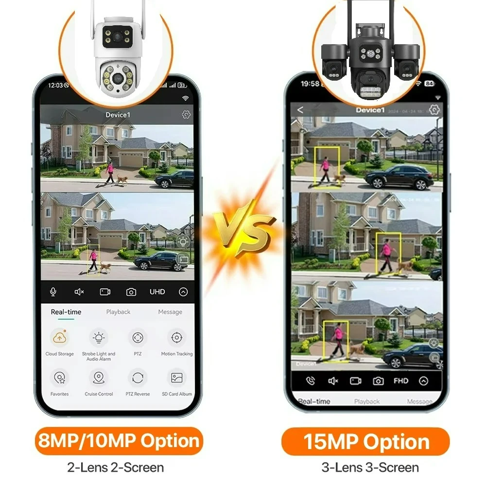 Kamera IP WIFI Tiga Layar HD 15MP Luar Ruangan 4K Kamera Lensa Ganda Ai Deteksi Manusia Kamera Keamanan Video CCTV Tahan Air ICsee
