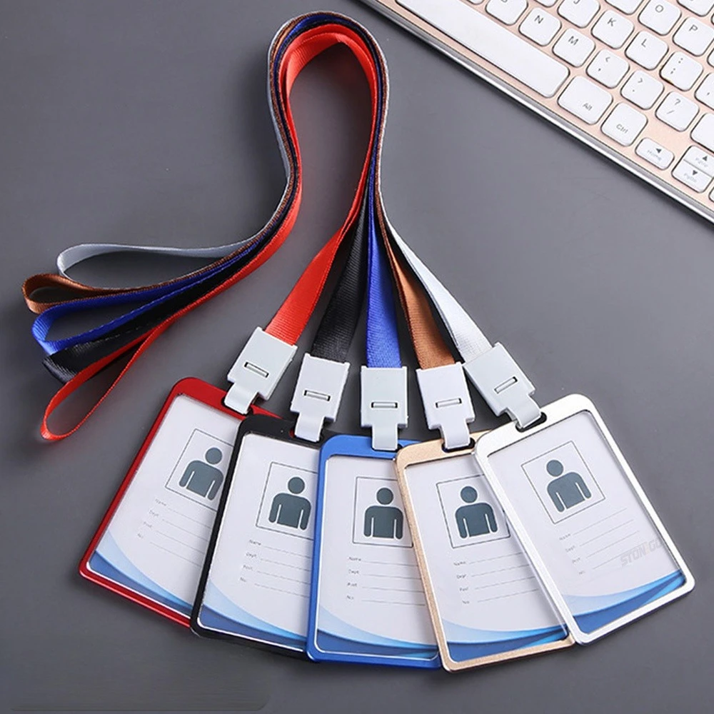 

Vertical ID Name Card Case Aluminum Alloy Business Card Badge Holder Lanyard Strap Stonego Company Office Supplies