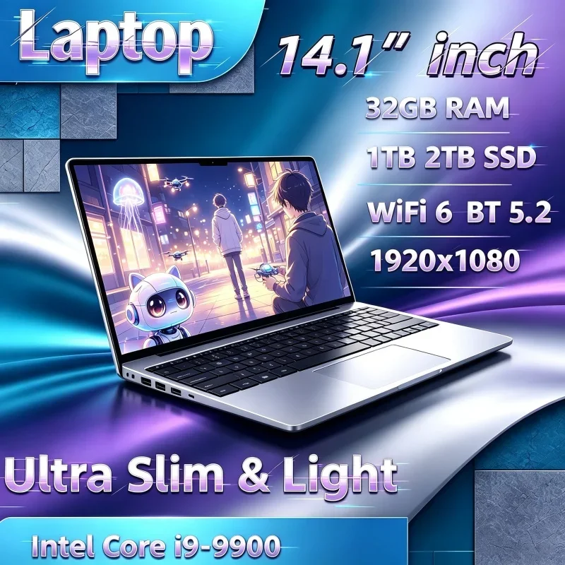 Laptop Intel I9 9900 Windows 11 14.1 Inch Blazing Notebook Computer Gamer 32GB RAM 2TB SSD PC Gaming Office