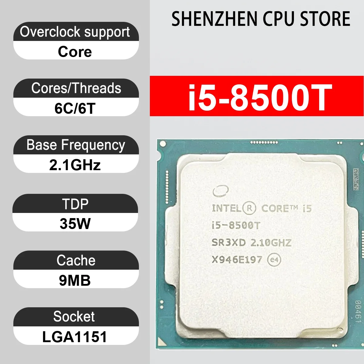 Intel Core i5-8500T 6 Core 6 Thread 2.1GHz 35W 9MB Cache 14nm LGA1151 SR3XD DDR4 2666 MHz Coffee Lake UHD Graphics 630