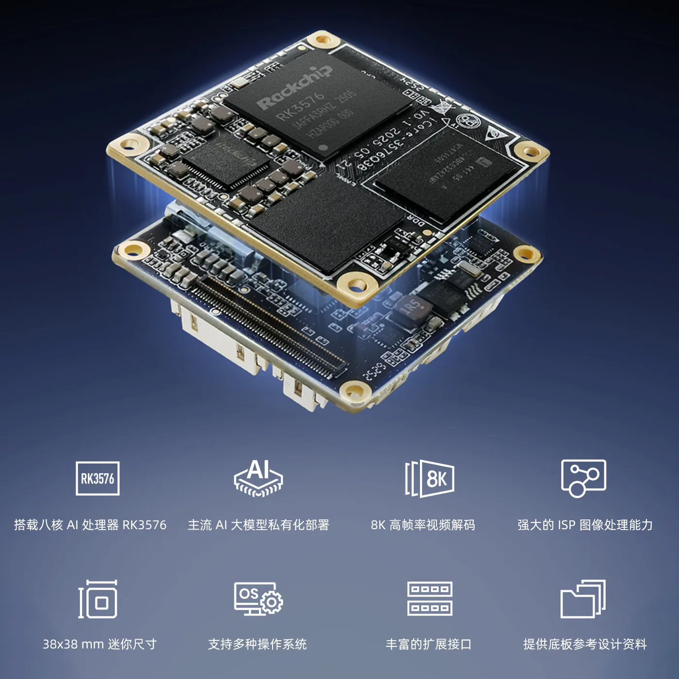 CAM-3576Q38 mini main board industrial grade 4K120 codec 6T edge computing large model RK3576
